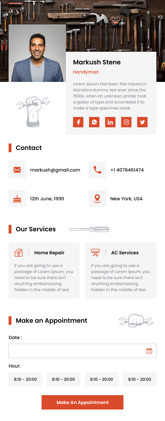 vCard template preview
